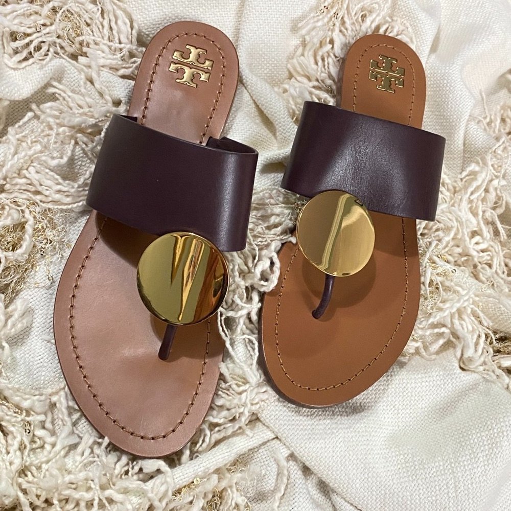 NEW Tory Burch Patos Disc Sandal in Malbec Gold - Picture 2 of 8